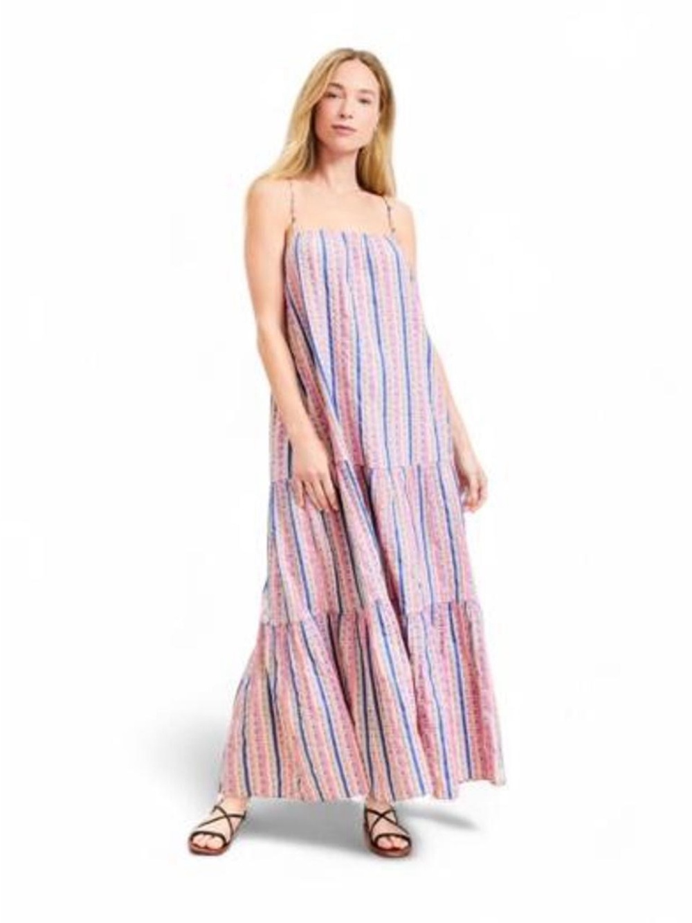 LOFT Beach Maxi Dress with vertical stripes in pink, blue, and white
Size XXS